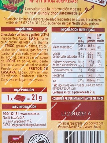 Nestlé Jungly Chocolate 125 gr