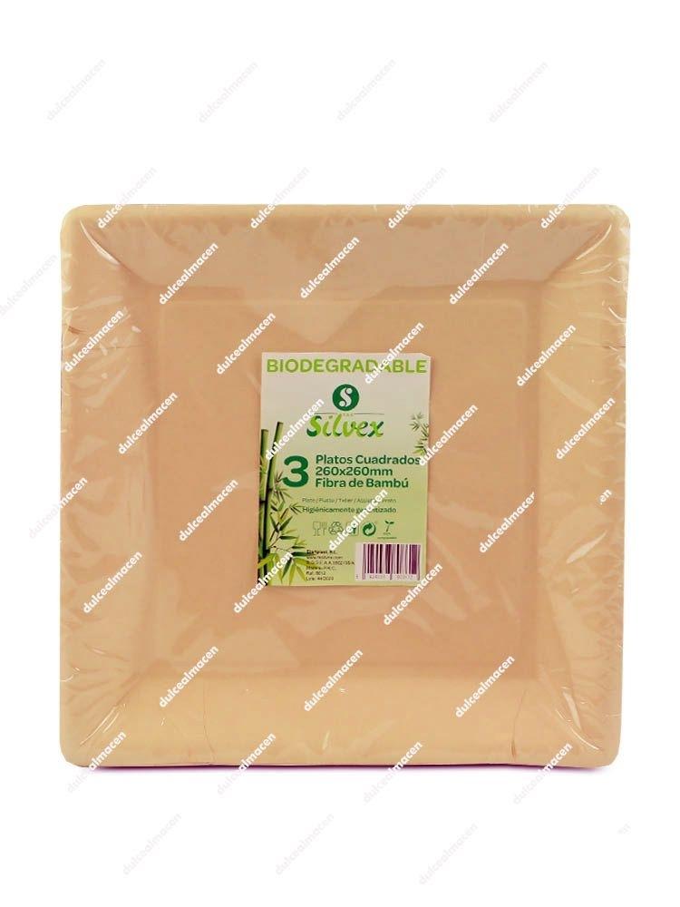 Silvex plato bambu cuadrado 26 x 26 3 uds