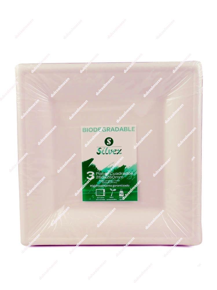 Silvex plato bio cuadrado 26 x 26 3 uds